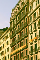 Barcelona street view. Retro color filtered style.