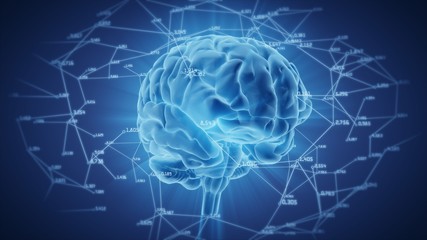 3d illustration brain with computational and mathematical data