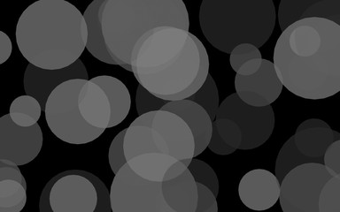 Gray translucent circles on a dark background. Gray tones. 3D illustration