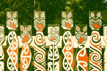 Maori art in New Zealand. Vintage filtered colors style.