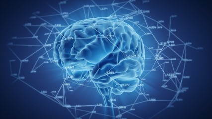 3d illustration brain with computational and mathematical data