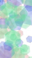 Multicolored translucent hexagons on white background. Vertical image orientation. 3D illustration