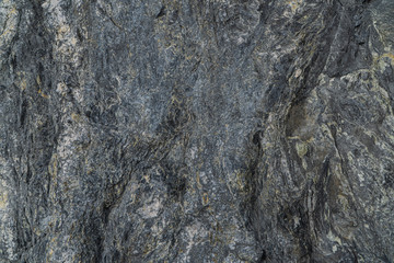 Gold antimony ore texture close-up. Contains quartz, sericite, carbonate, pyrite, antimonite, arsenopyrite and gold. Siberian deposit. Mineral stone surface background.
