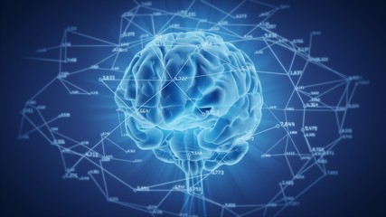 3d illustration brain with computational and mathematical data