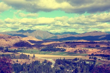 Fototapeta premium New Zealand - Otago region landscape. Vintage filtered colors style.