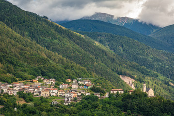 Fototapeta na wymiar Cembra Valley landscape : the village of Cembra, Valle di Cembra, Trentino Alto Adige, northern Italy
