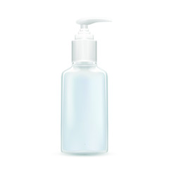 Sanitizer bottle with pump dispenser isolated on white background. Vector eps10 illustration.  Epidemic and pandemic safety aid.