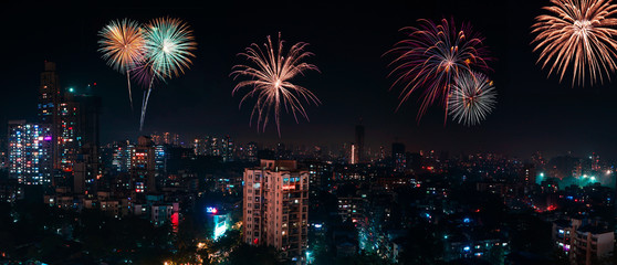 Fototapeta premium Top view of the city during Diwali Festival.
