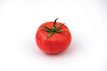 Raw ripe pink heirloom organic tomato isolated on white background. Vegetarian - Vegan healthy diet culinary cooking concept