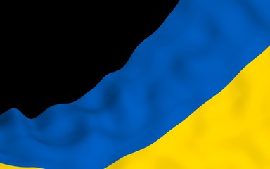 The flag of Ukraine on a dark background. National flag and state ensign. Blue and yellow bicolour. 3D illustration waving flag