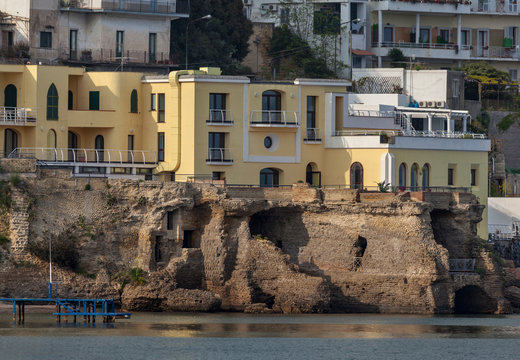 New buildings on old roman ruins in Baiae, Italy