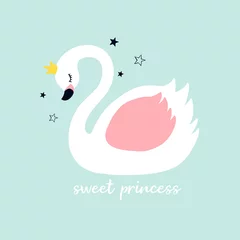 Washable wall murals Girls room Swan vector illustration for t-shirt design with slogan. Vector illustration design for fashion fabrics, textile graphics, prints. 