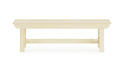 Garden, outdoor furniture isolated on white background. Wooden bench. Clipping path included. 3D rendering.