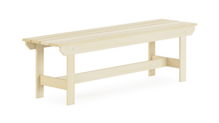 Garden, outdoor furniture isolated on white background. Wooden bench. Clipping path included. 3D rendering.