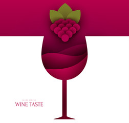 Silhouette of vineglass with red wine and bunch of grapes. Abstract art composition in modern geometric style. Minialistic concept design template for branding. Vector illustration.