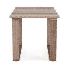 Garden, outdoor furniture isolated on white background. Wooden coffee table. Clipping path included. 3D rendering.