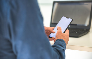 Typing on Mobile Phone, white screen	
