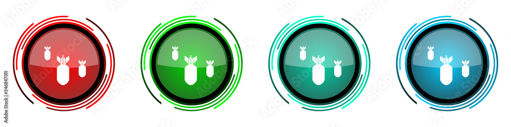 Aufkleber bomb round glossy vector icons, war, military, weapon set of buttons for webdesign, internet and mob