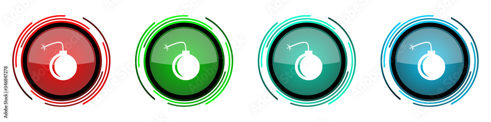 Leinwandbilder Bomb round glossy vector icons, set of buttons for webdesign, internet and mobile phone applications in four colors options isolated on white background