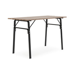 Garden, outdoor furniture isolated on white background. Wooden table. Clipping path included. 3D rendering.