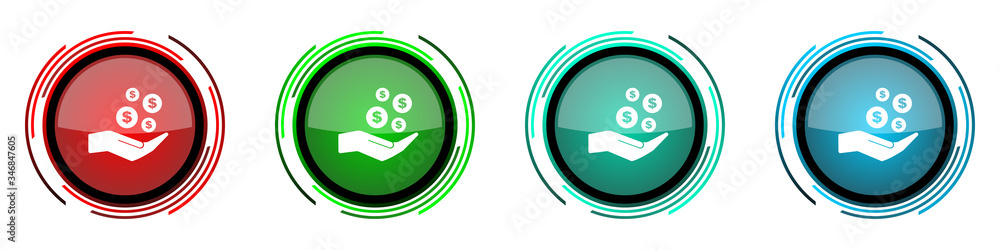 Aufkleber money, cash round glossy vector icons, set of buttons for webdesign, internet and mobile phone appli