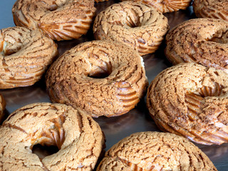 Cream puff rings. Choux pastry. On the desktop
