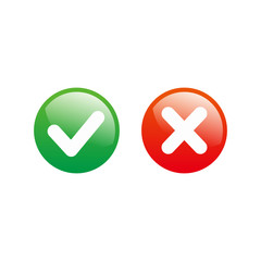 Simple Shiny Checkbox Glossy Icon Illustration Design, Red and Green Glossy Check Mark Template Vector