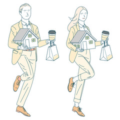 Men and women taking food home