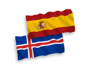 Flags of Iceland and Spain on a white background