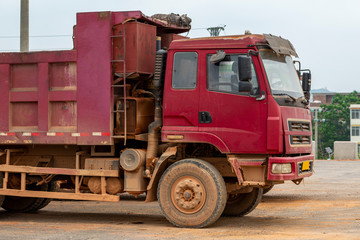 Close-up of a mud truck on a construction site