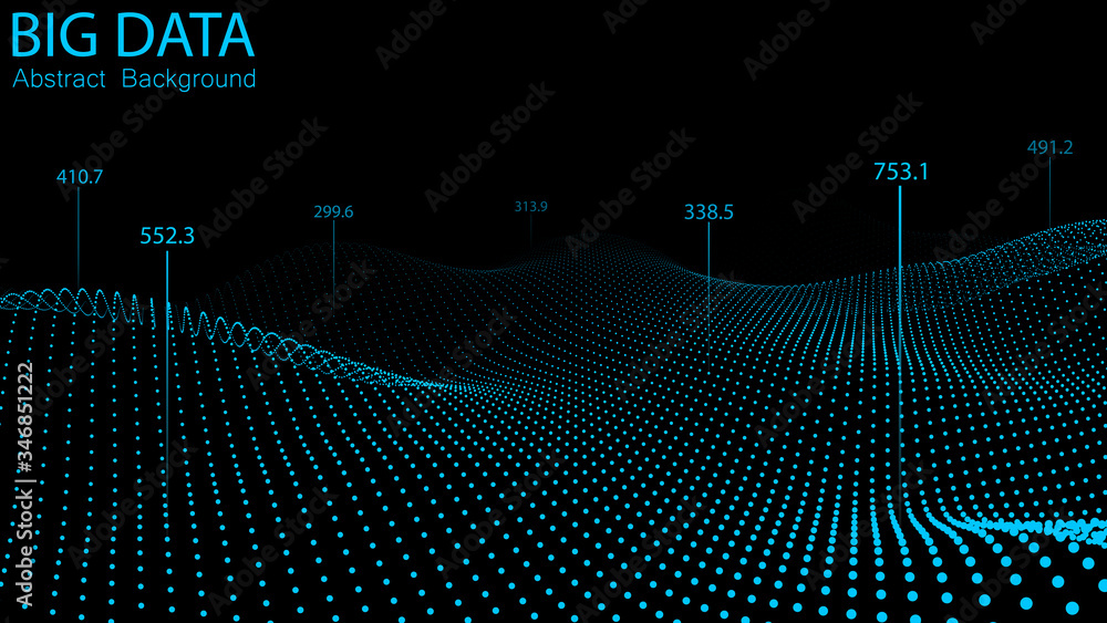 Poster big data visualization. futuristic infographic. virtual system. network of bright particles. digital