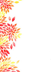 Autumn petals marigold flower watercolor frame background.
