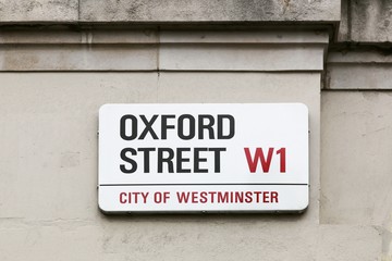 Oxford street sign on a wall in London, United Kingdom