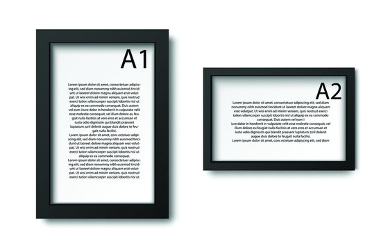  vector collection picture frames in black. For presentation mock up, isolated on white background.