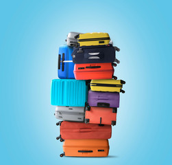  Huge pile of suitcases, a tourist concept