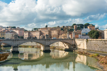 Fototapeta premium ROME, ITALY - January 17, 2019: Aelian Bridge or Pons Aelius ( Roman bridge ) in Rome, ITALY