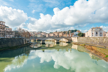 ROME, ITALY - January 17, 2019: Aelian Bridge or Pons Aelius ( Roman bridge ) in Rome, ITALY