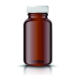 vector medicine brown glass bottle. Isolated illustration on white background.
