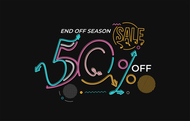 50% OFF Sale Discount Banner. Discount offer price tag.  Vector Modern Sticker Illustration.