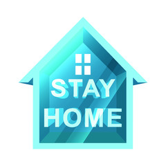Vector icon Covid-19, coronavirus outbreak design template with little house with soft light and stay at home sign. Isolated on white background. Stay at home, home sticker symbol.