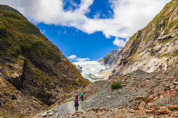Blue Sky, Stone and Ice. Franz Joseph Glacier trackking.  South Island, New Zealand