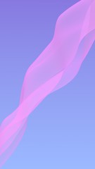 Pink wave on blue sky abstract background. Fluttering pink scarf. Waving on wind pink fabric. Vertical orientation. 3D illustration