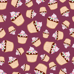 seamless pattern cupcakes cream and powder muffin vector sweets dessert baking delicacy picture food color illustration festive confectionery background postcard banner