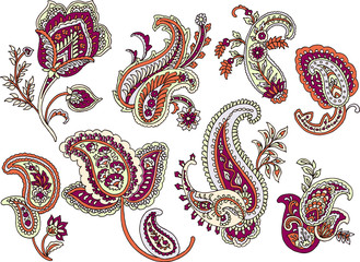 Set of Vector Paisley Materials on white background
