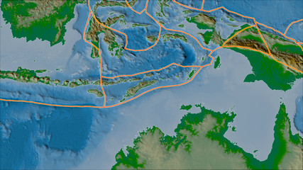 Neighborhoods of Timor plate. Colored elevation