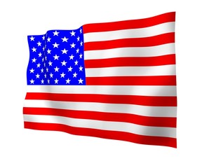 Waving flag of the United States of America. Stars and Stripes. State symbol of the USA. 3D illustration