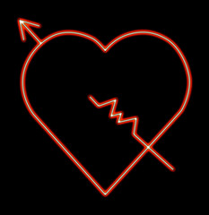 Broken heart neon sign. Illustration of the promotion of love.