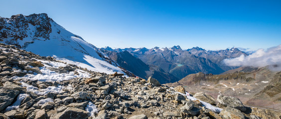 After taking the Ötztaler Gletscherstraße from Sölden up to Rettenbach Glacier you can ride the Schwarze Schneidbahn to observation desk Schwarze Schneid (3,257 m) with great view over the Ötztal alps