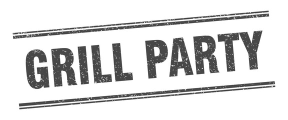 grill party stamp. grill party label. square grunge sign