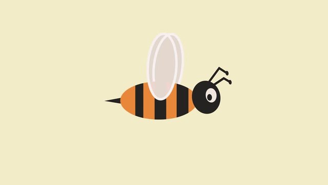 funny bee flies and flaps its wings on a yellow background